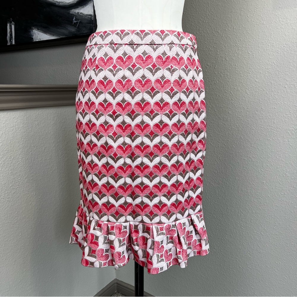 ETCETERA heart pattern pencil skirt with flounce hem